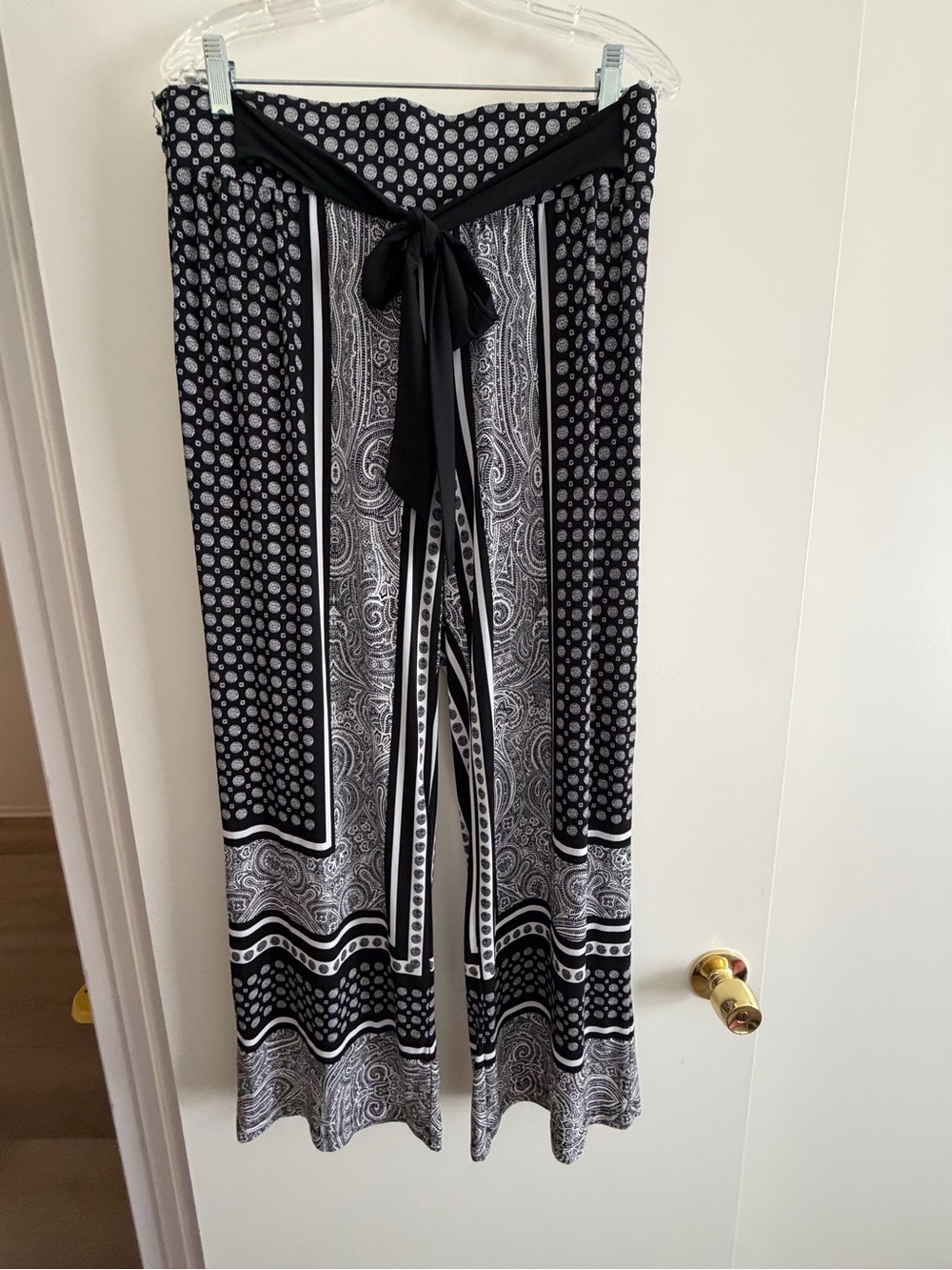 INC International Concepts Black & White Wide-Leg Pants with Tie Waist